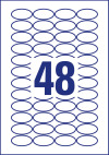 40 x 20 mm méretű ovális alakú nyomtatható öntapadós termék címke A4-es lapon.