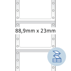 88,9 x 23 mm méretű nyomtatható, öntapadó leporellós etikett címke.