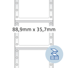 88,9 x 35,7 mm méretű nyomtatható, öntapadó leporellós etikett címke.